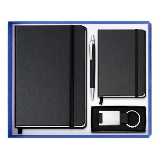 Set de regalo con 2 libretas de cuerina, bolígrafo y llavero 1