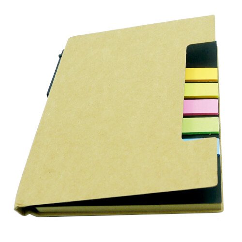 Libreta kraft con banderitas y bolígrafo 11,5 × 14,5 cm 1