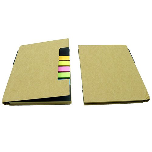 Libreta kraft con banderitas y bolígrafo 11,5 × 14,5 cm 2