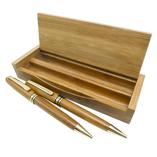 Set de bolígrafo y portaminas de bambú en estuche de madera 1