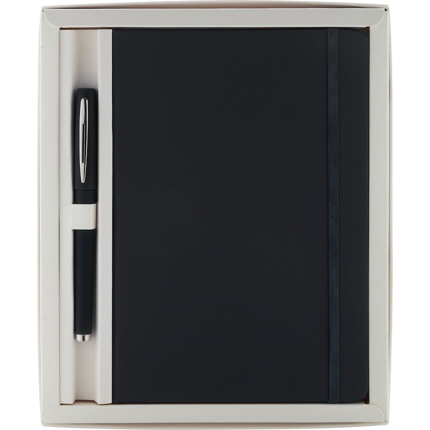 Set de libreta de cuerina y bolígrafo en estuche blanco 1