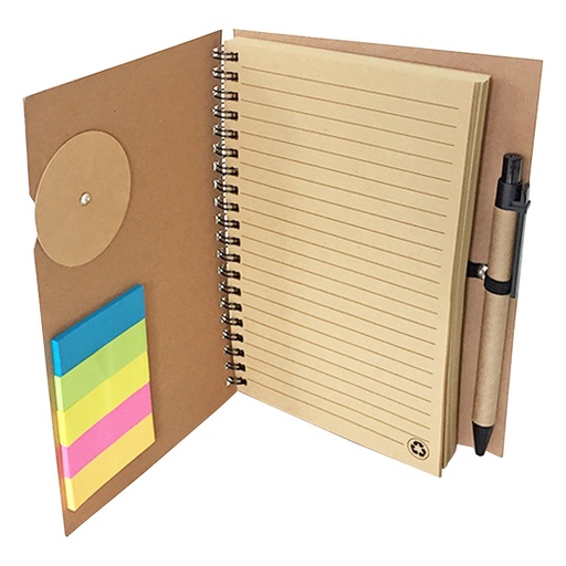 Libreta kraft con bolígrafo y notas adhesivas 13 × 18 cm 1