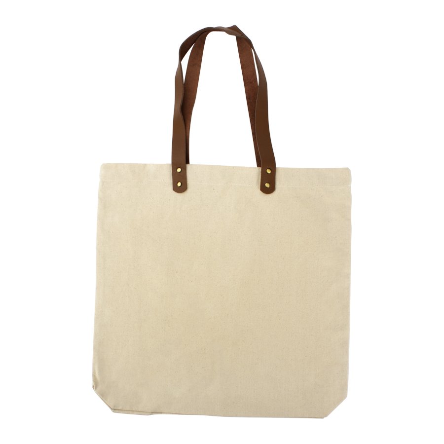 Bolsa de canvas de algodón con asas de cuero 44 × 44 × 8 cm 1