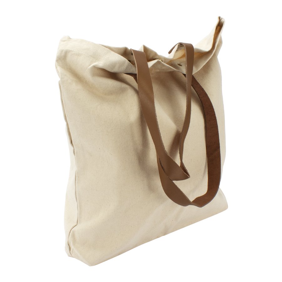 Bolsa de canvas de algodón con asas de cuero 44 × 44 × 8 cm 2