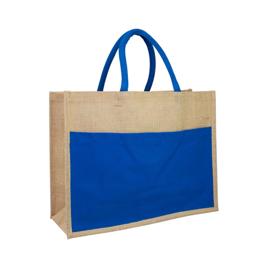 Bolso de yute con bolsillo de canvas 45 × 35 × 16 cm 1