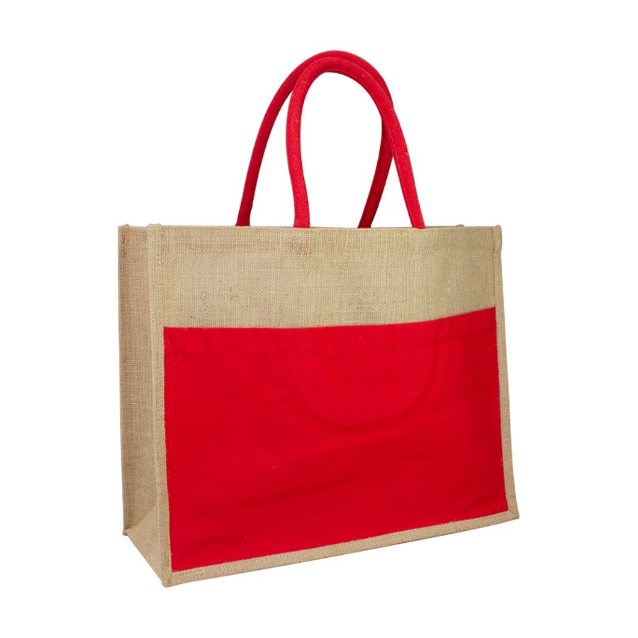 Bolso de yute con bolsillo de canvas 45 × 35 × 16 cm 3
