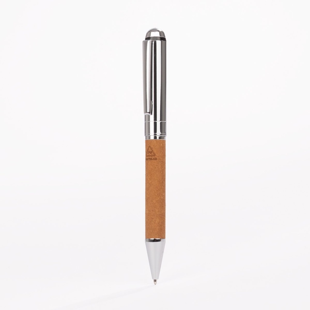 Bolígrafo de acero y cuero reciclado 13,4 × 1,1 cm 3