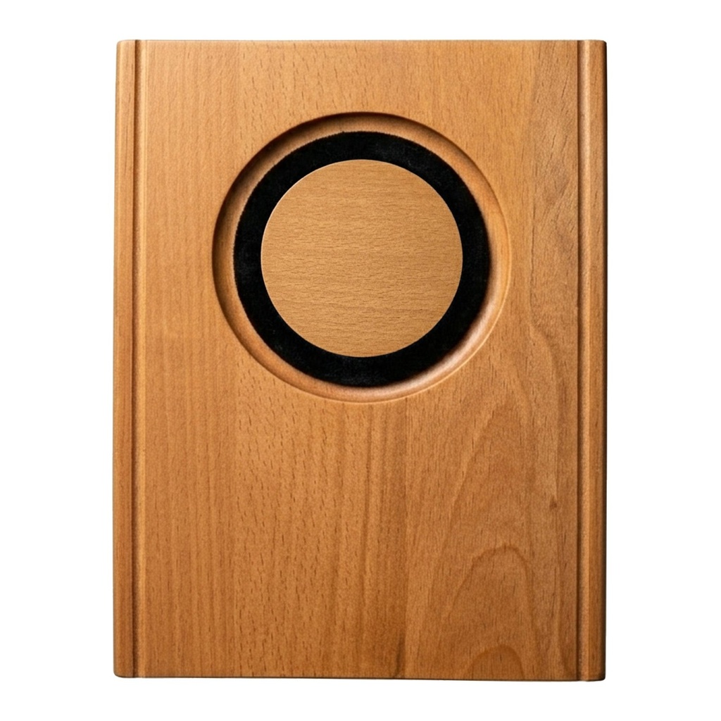 Galvano de madera con círculo y fondo negro 1