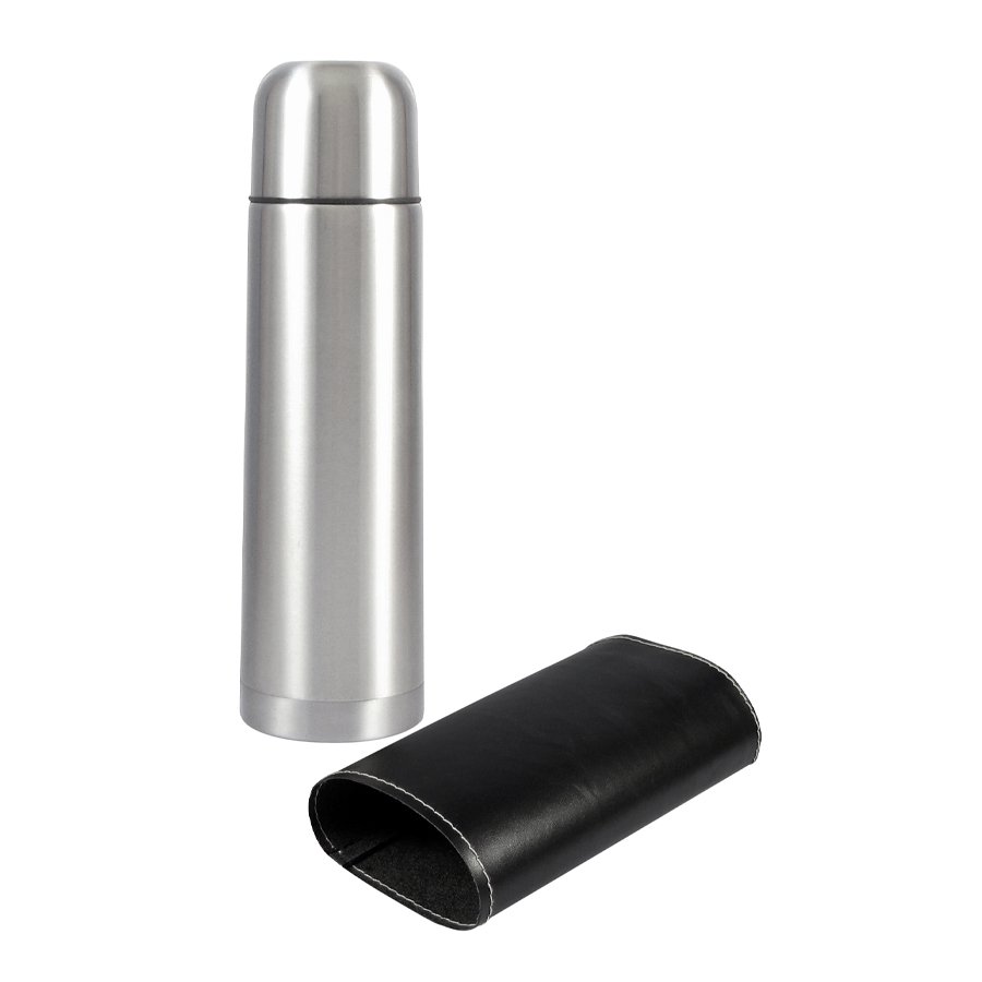 Termo de acero con funda de cuerina 500 ml Ø 6,6 × 24,4 cm 1