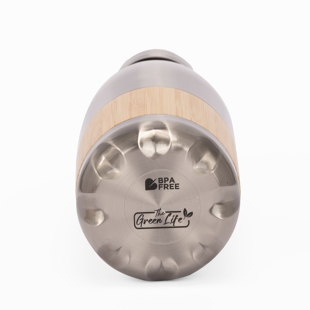 Botella térmica de acero inoxidable y bambú 26,8 × Ø 7,6 cm 2