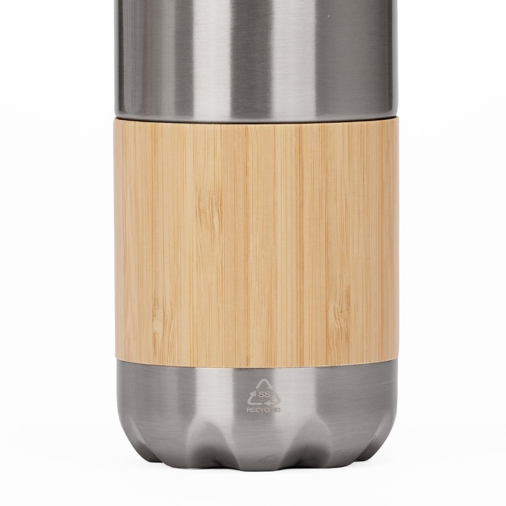 Botella térmica de acero inoxidable y bambú 26,8 × Ø 7,6 cm 3