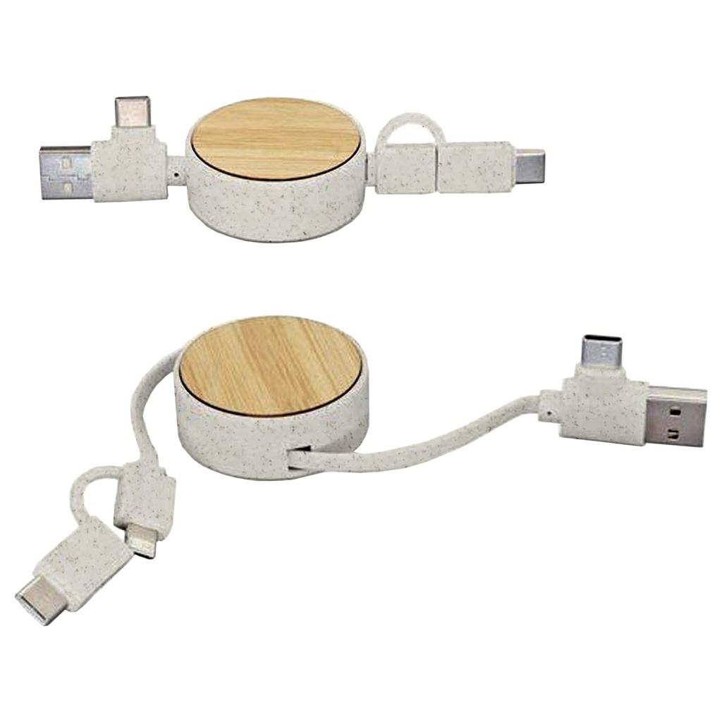 Cable multicargador compacto de bambú 2