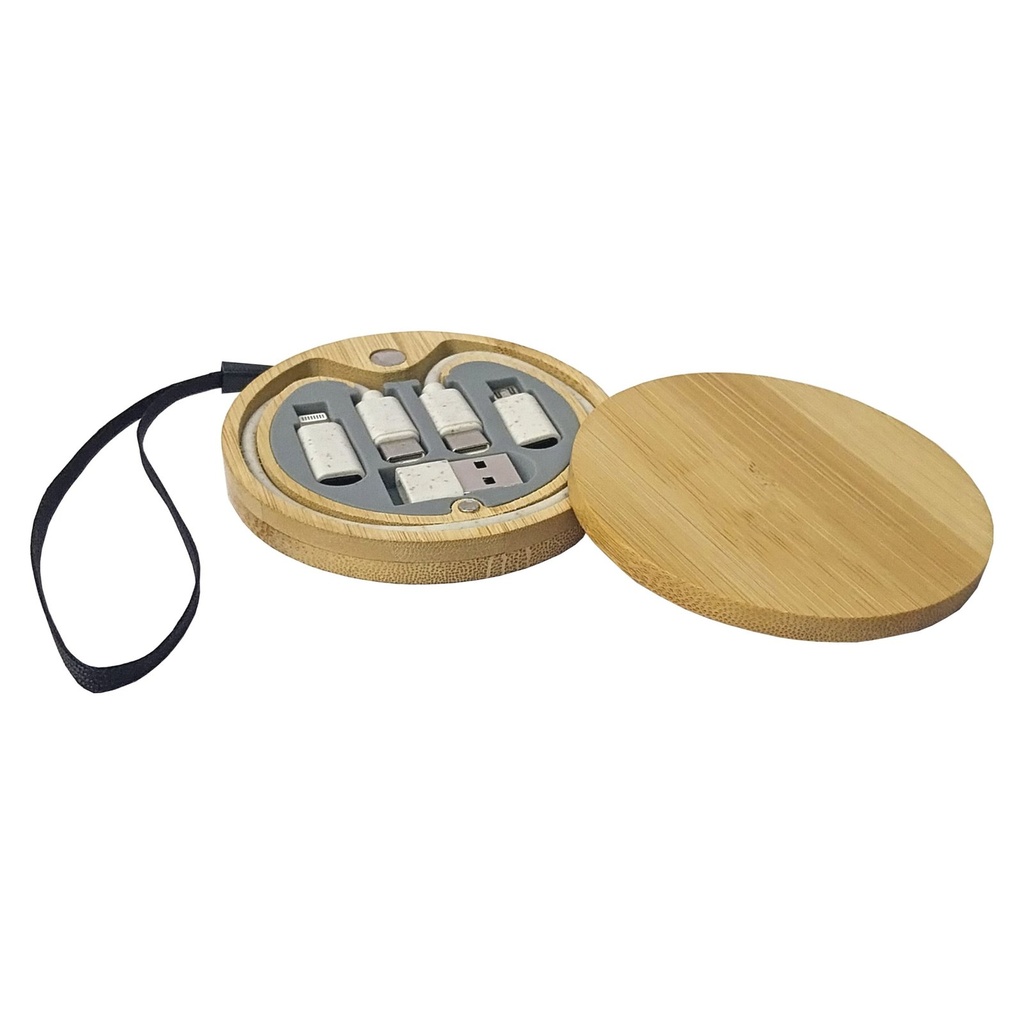 Cable multicargador de bambú y fibra de trigo 1