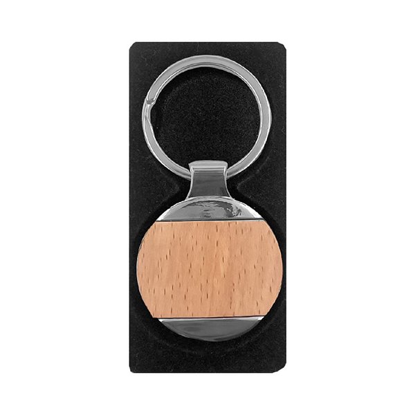 Llavero de metal y madera con argolla de 32 mm 2