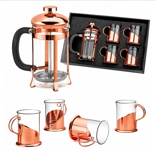 Set de cafetera francesa y 4 tazas acabado cobre 1