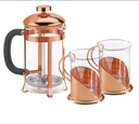 Set de cafetera francesa y 2 tazas acabado cobre 2