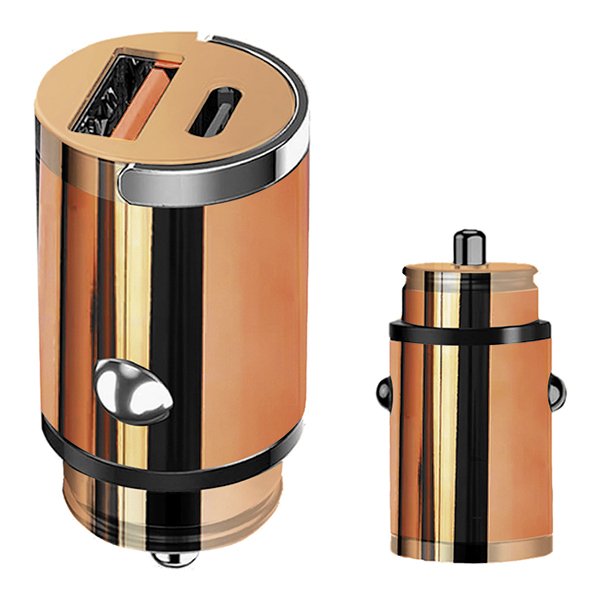 Cargador de auto USB-A y USB-C acabado cobre