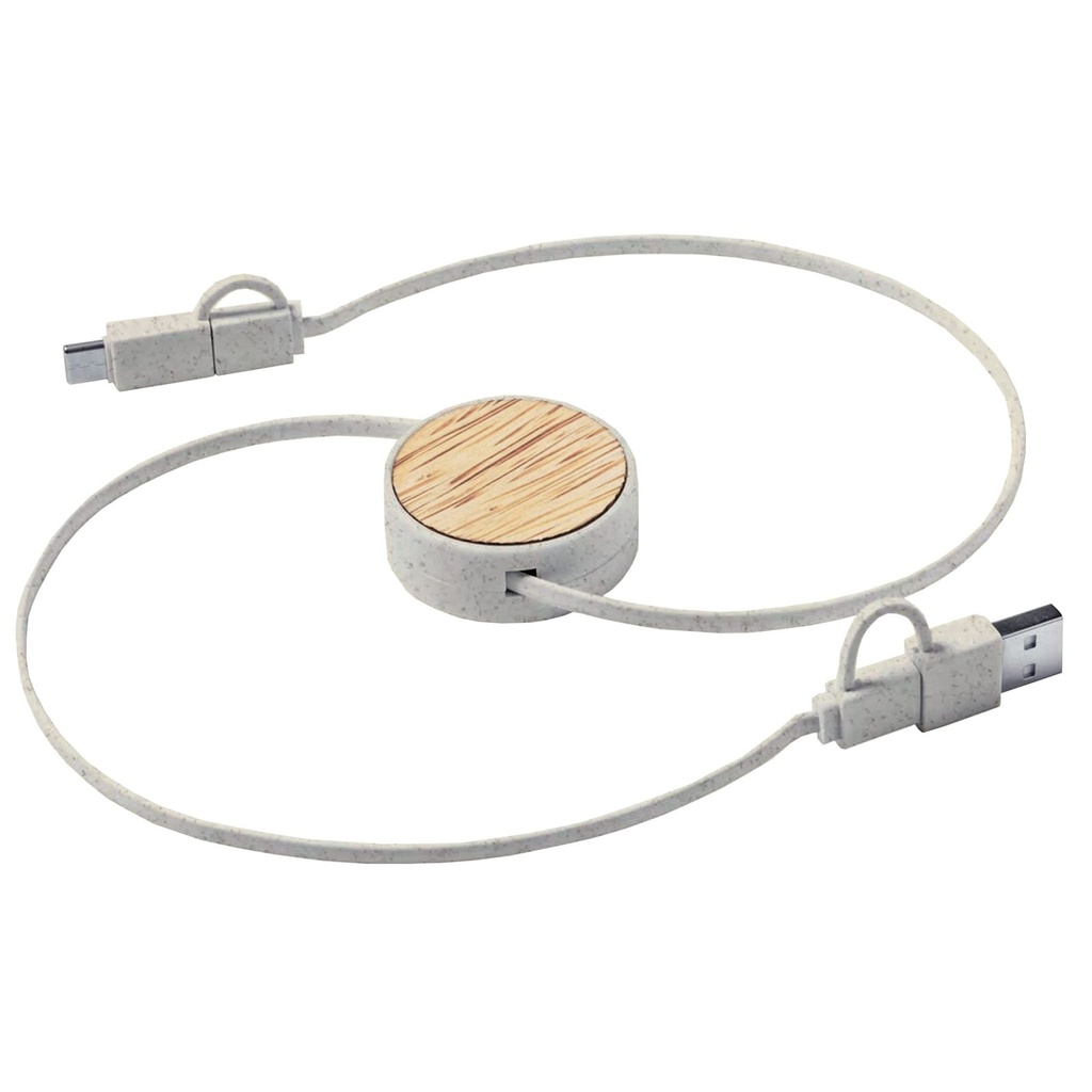 Cable multicargador compacto de bambú