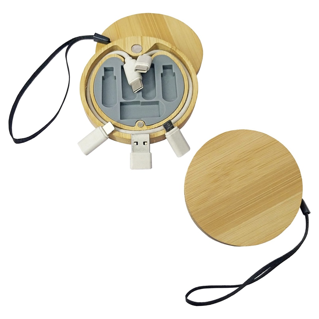 Cable multicargador de bambú y fibra de trigo