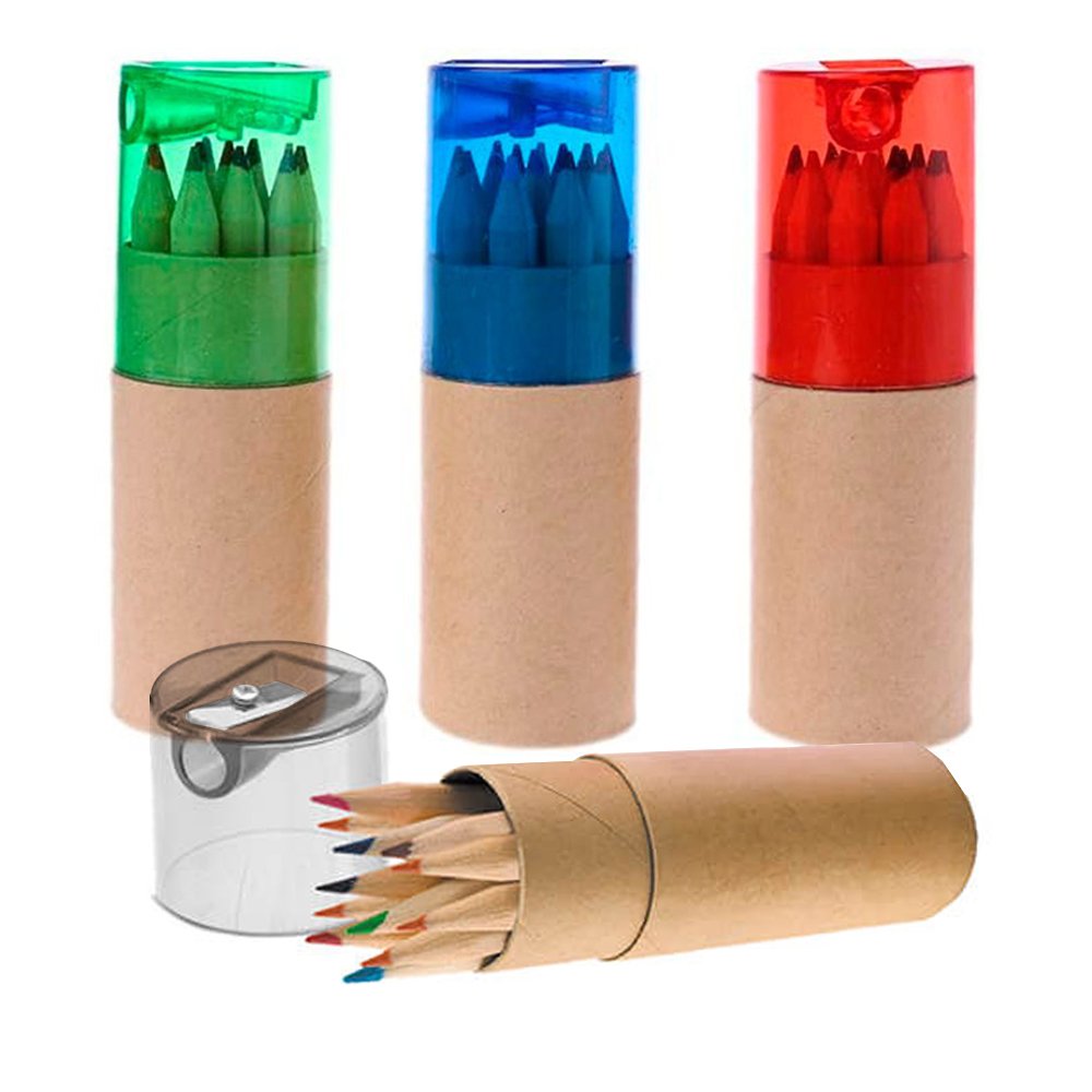 Set de 12 lápices de colores en tubo de cartón