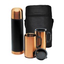Set de termo 500 ml y mugs acabado cobre con bolso