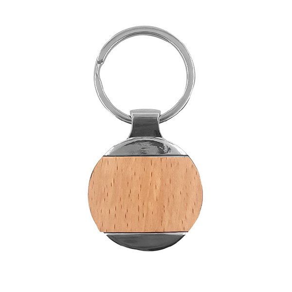 Llavero de metal y madera con argolla de 32 mm