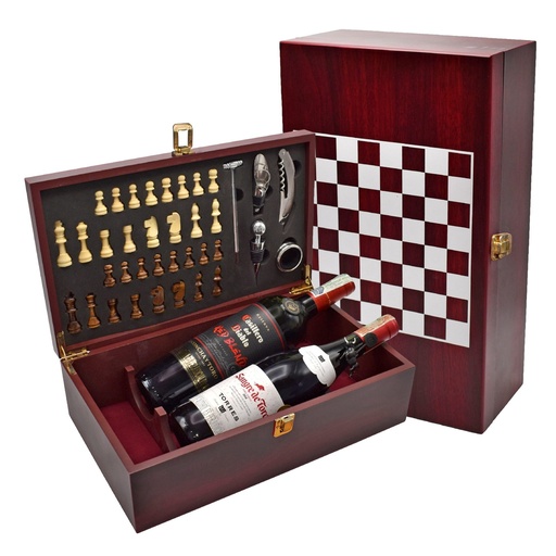 [LE-ASA-0032] Set de vino en caja de madera color caoba