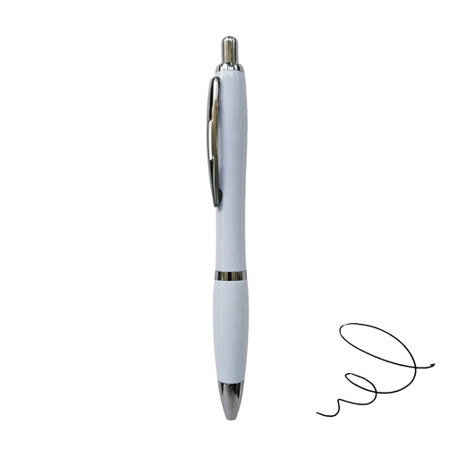 [LE-ESC-0032] Bolígrafo plástico blanco retráctil con clip troquelado