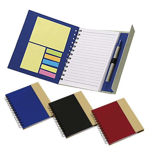 [LE-LIB-0028-AZU] Libreta kraft con bolígrafo y notas adhesivas 14 × 18 cm (Azul)