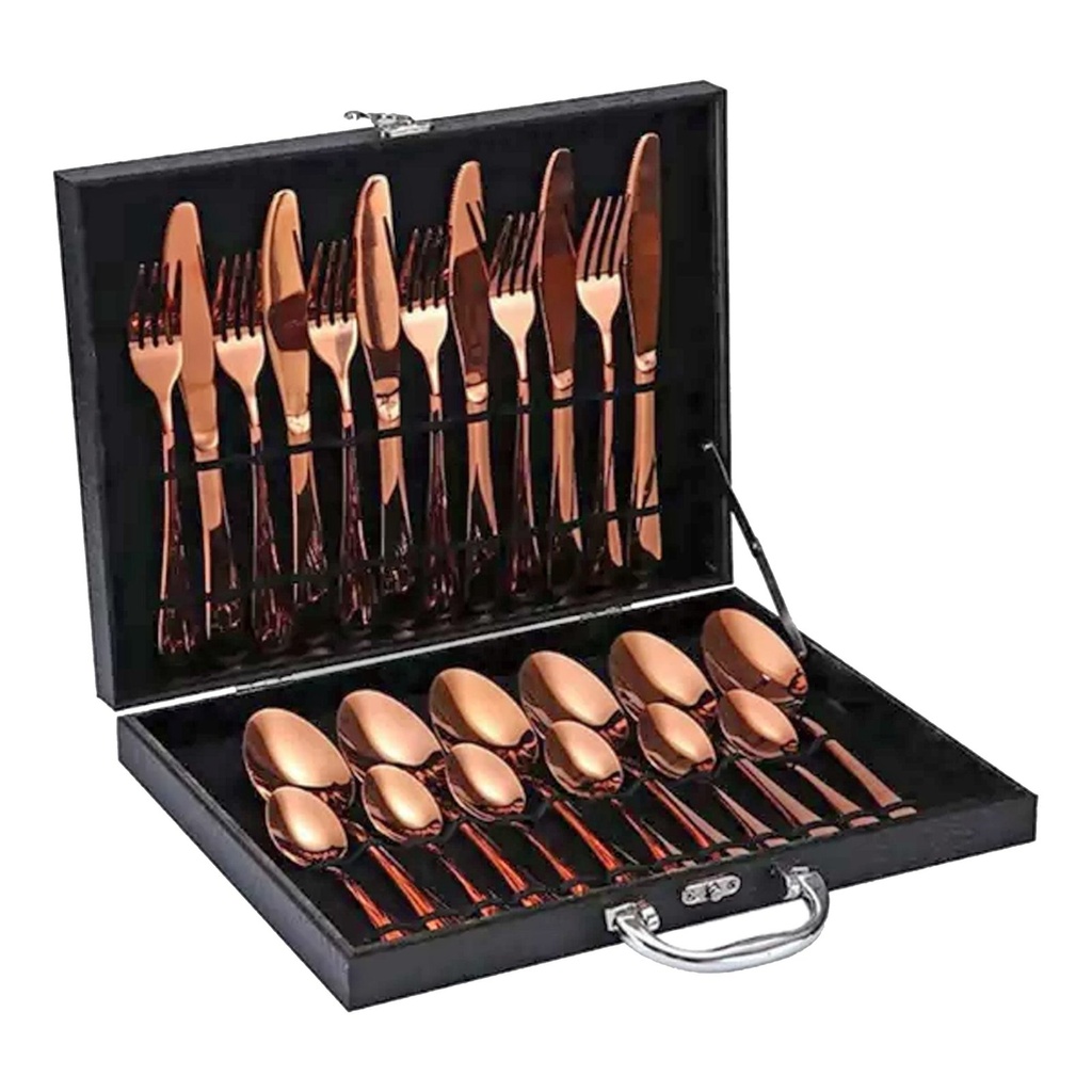 Set de 24 cubiertos acabado cobre con estuche