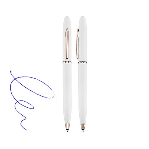 [LE-ESC-0015] Bolígrafo metálico blanco con detalles cobre