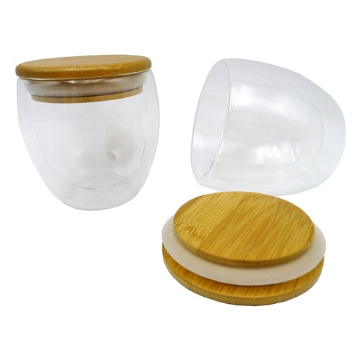 Vaso Vidrio doble Pared con Tapa