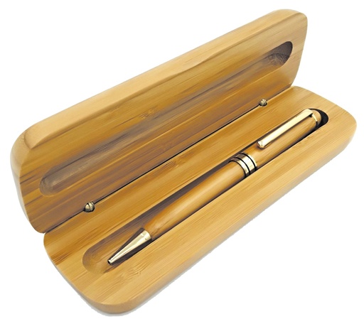 [LE-ESC-0008] Bolígrafo de bambú en estuche ovalado de madera