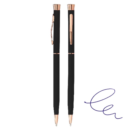[LE-ESC-0024] Bolígrafo metálico negro con detalles cobre
