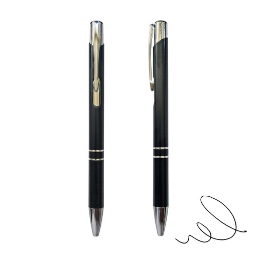 [LE-ESC-0026] Bolígrafo metálico negro con detalles plateados