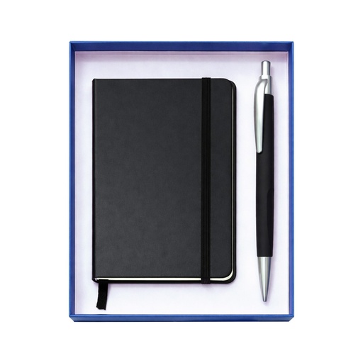 [LE-LIB-0055-AZU] Set de regalo con libreta de cuerina y bolígrafo 9 × 14 cm (Azul)