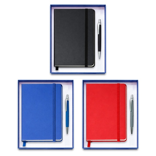 [LE-LIB-0054-AZU] Set de regalo con libreta de cuerina grande y bolígrafo (Azul)