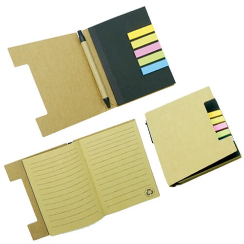 [LE-LIB-0024] Libreta kraft con banderitas y bolígrafo 11,5 × 14,5 cm