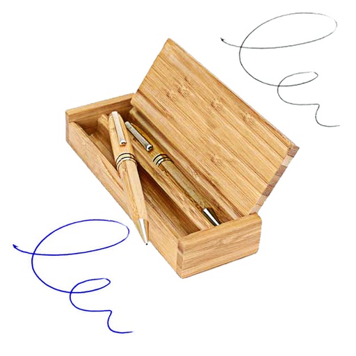 [LE-ESC-0073] Set de bolígrafo y portaminas de bambú en estuche de madera
