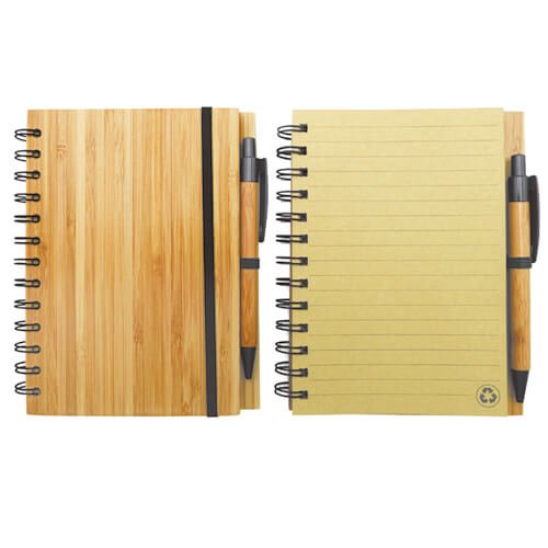 [LE-LIB-0009] Libreta de bambú con espiral y bolígrafo 13,5 × 18 cm