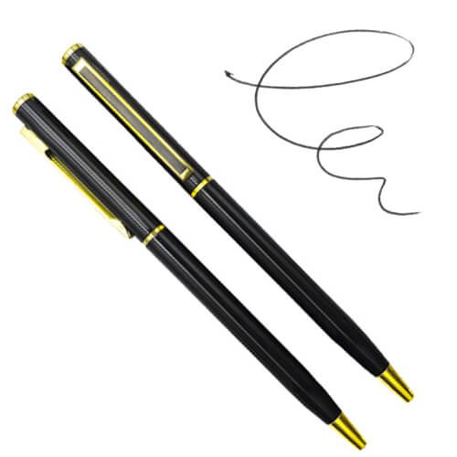 [LE-ESC-0025] Bolígrafo metálico negro con detalles dorados