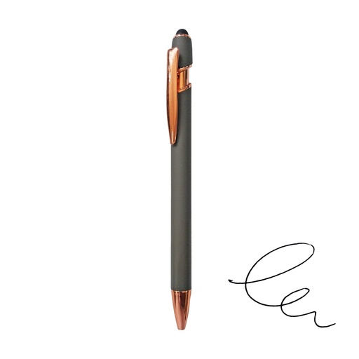 [LE-ESC-0023] Bolígrafo metálico engomado gris y cobre