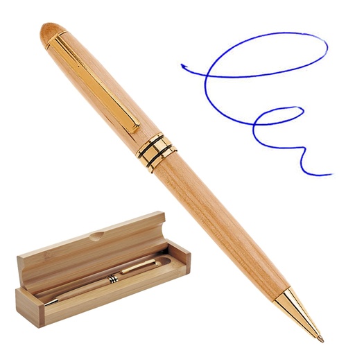 [LE-ESC-0009] Bolígrafo de bambú en estuche rectangular de madera