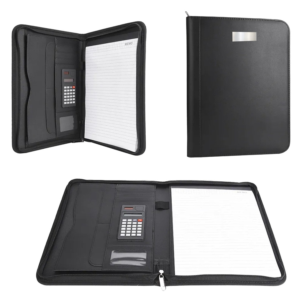 Carpeta de cuerina con calculadora y block A4