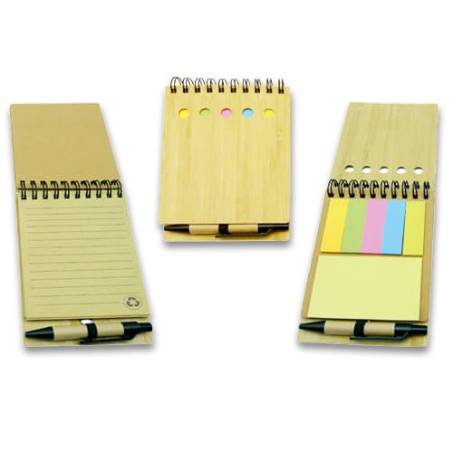 [LE-LIB-0046] Set de notas adhesivas con tapa de bambú y bolígrafo