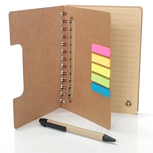 [LE-LIB-0026] Libreta kraft con bolígrafo y notas adhesivas 13 × 17,8 cm