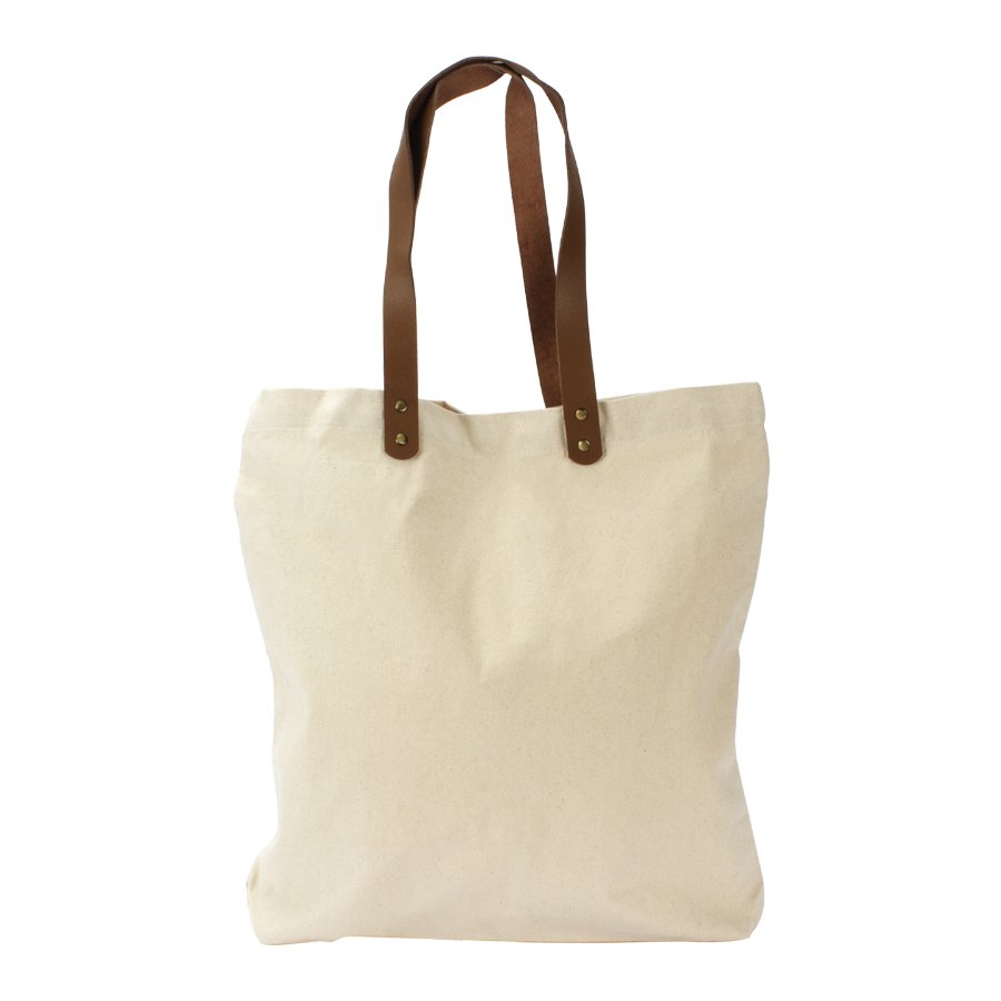 Bolsa de canvas de algodón con asas de cuero 44 × 44 × 8 cm