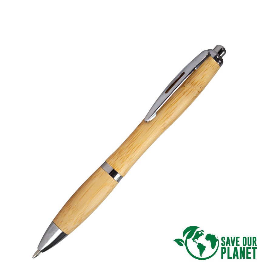 Bolígrafo de bambú con aluminio cromado 14,5 × Ø 1,1 cm