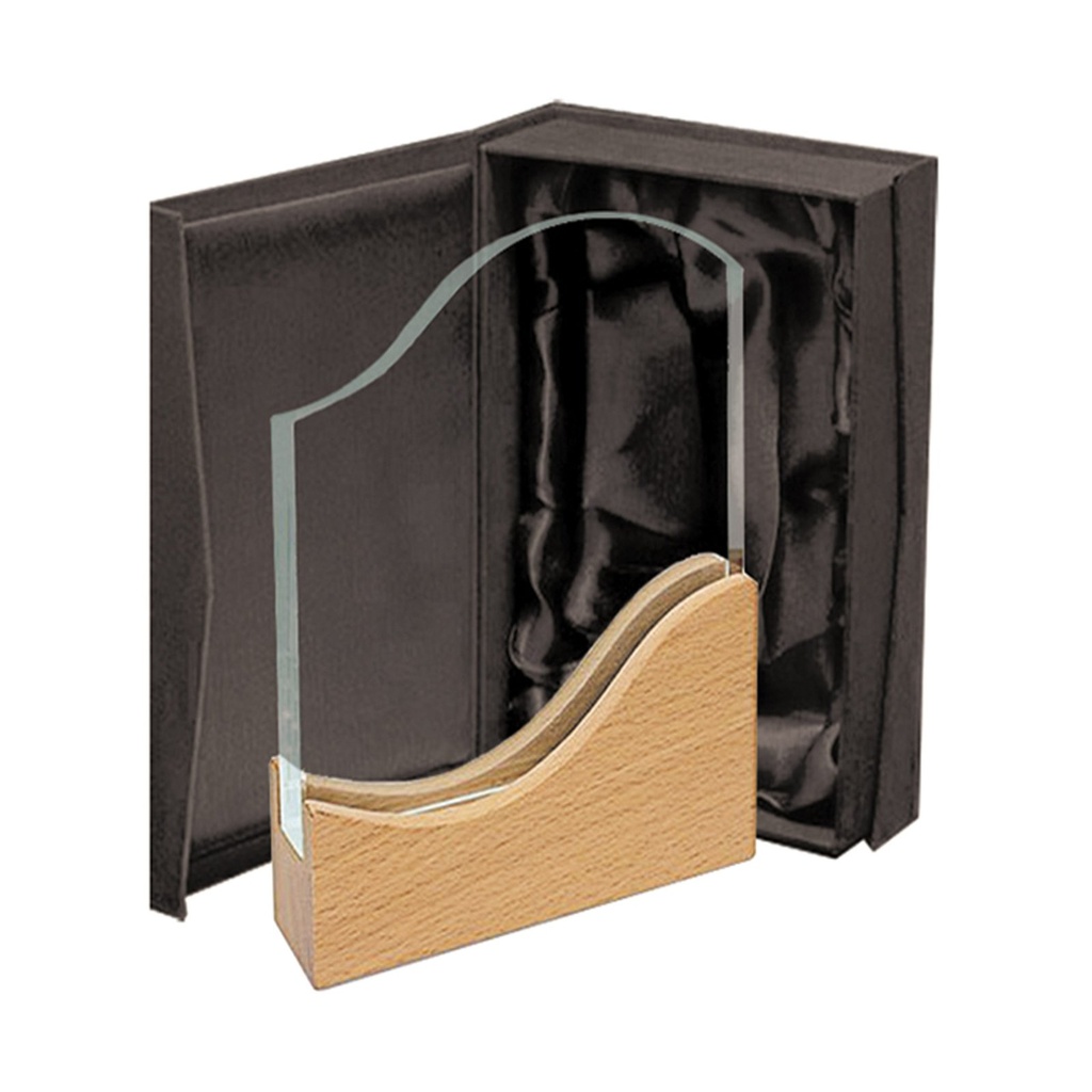 Galvano de cristal con base de madera 22 × 15 cm