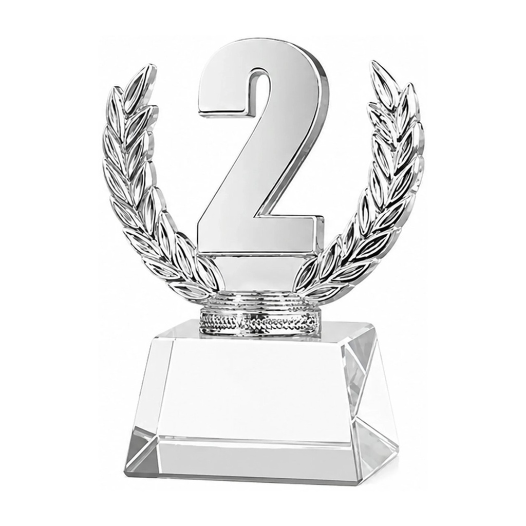 Trofeo segundo lugar plateado con base transparente